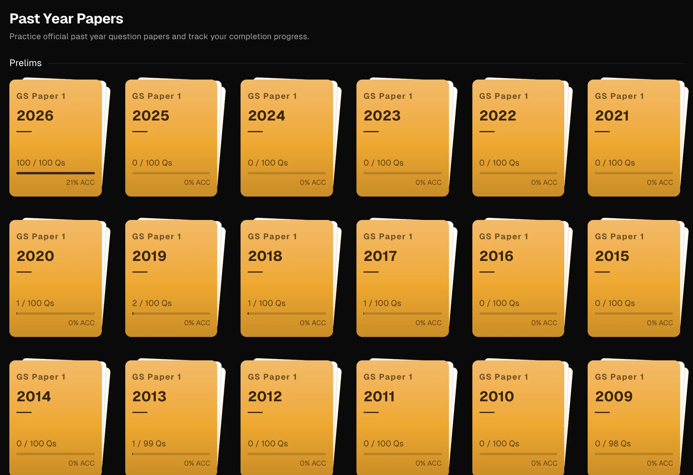 Past year papers interface preview